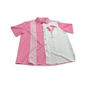 Royaura Hawaiian Button-Up Shirt XXL Pink & White Cocktail Print Short Sleeve Me